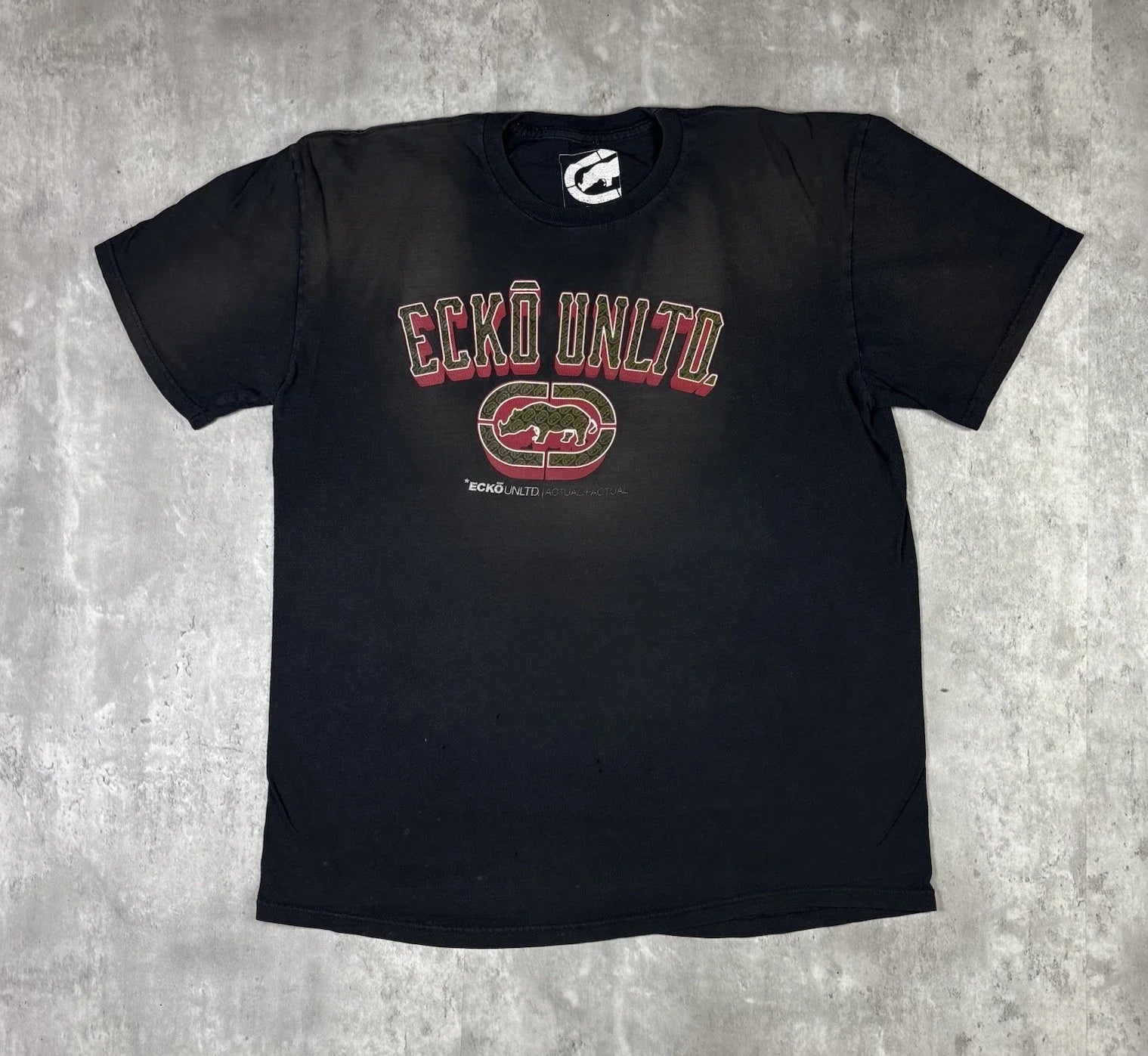 Y2K Ecko Unltd T Shirt Black Sun Faded Distressed Adult size Large