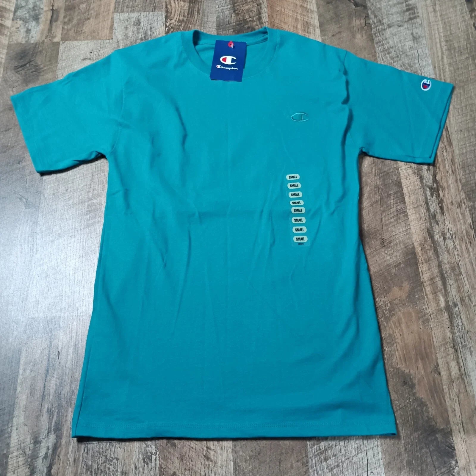 Champion T-Shirt Men's S Small Green Short Sleeve Crew Neck Pullover Cotton