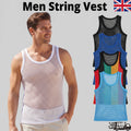 Mens String summer mesh vest top 100% cotton fishnet fitted breathable Tank Gym