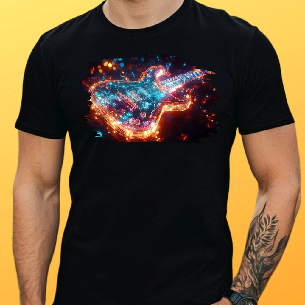Mens Fire Guitar Motif Cotton T-Shirt Size XS to 5XL