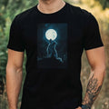 Mens Dog In The Moonlight Motif Cotton T-Shirt Size XS to 5XL