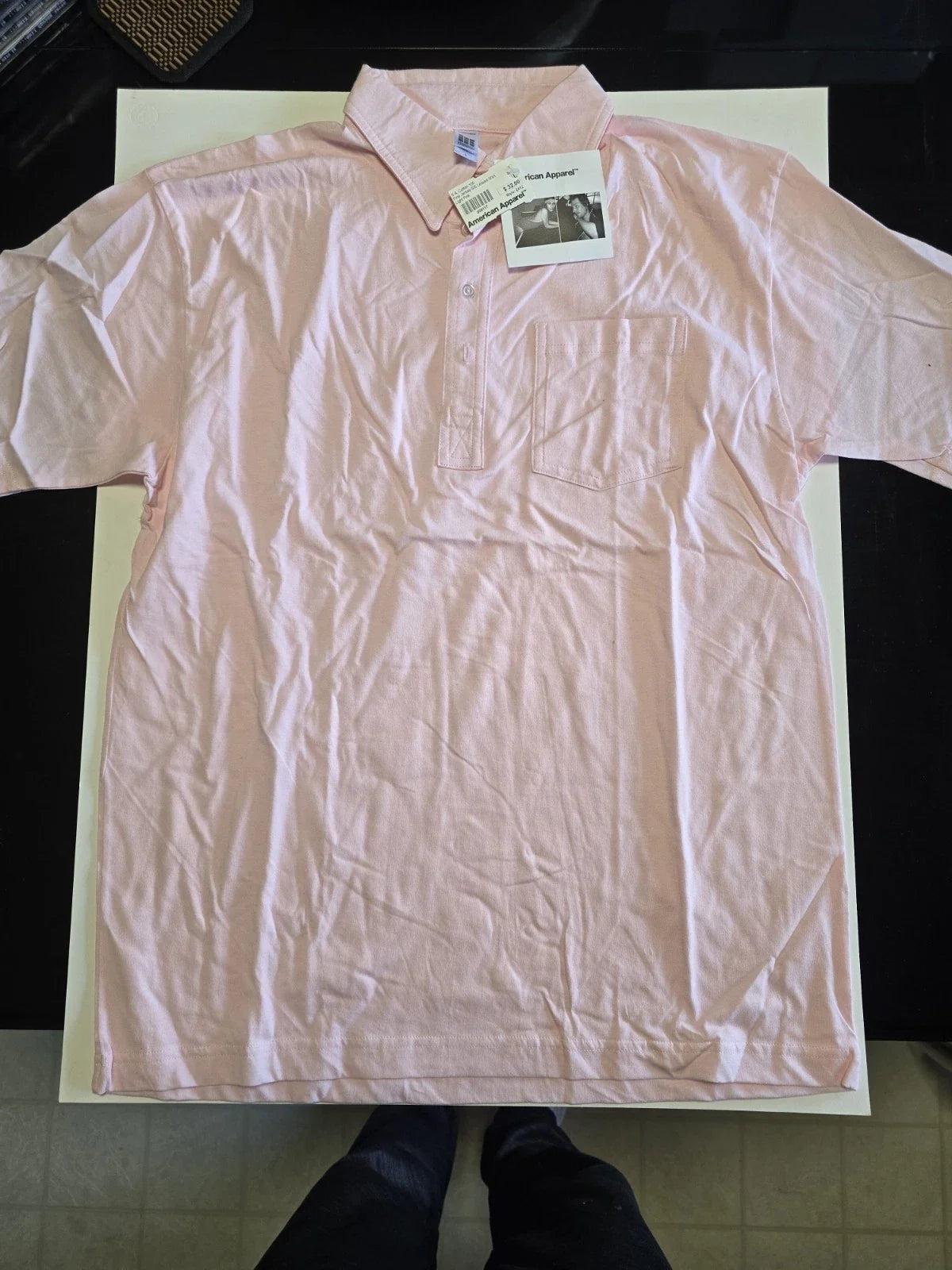 NWT (L) American Apparel Fine Jersey Short Sleeve Leisure Shirt light pink 💗