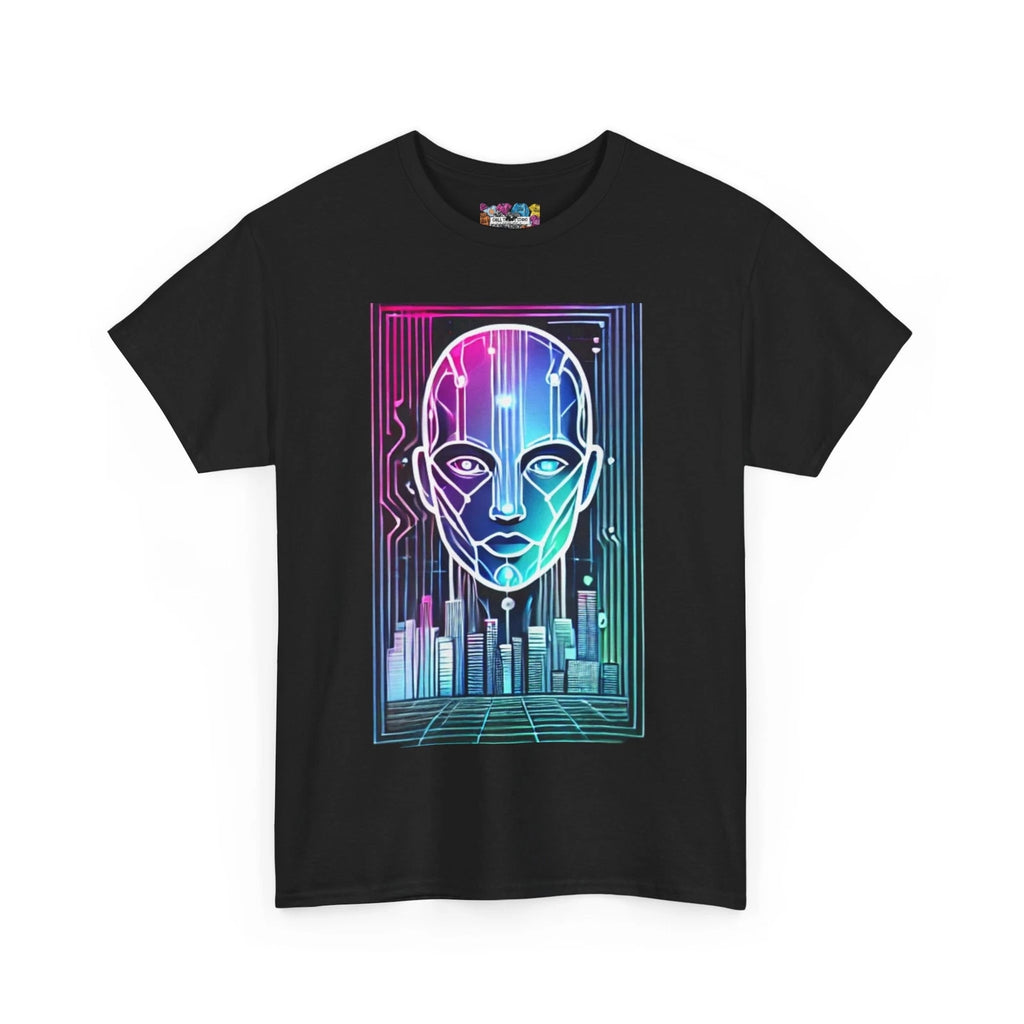 Neon AI Face T-Shirt – Cyberpunk Streetwear Tee for Gamers, Coders & Creatives