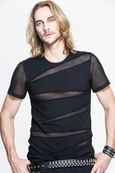Devil Fashion Punk Sexy Tee Hollow Out Man T-Shirt Gothic Black Short Sleeve Top