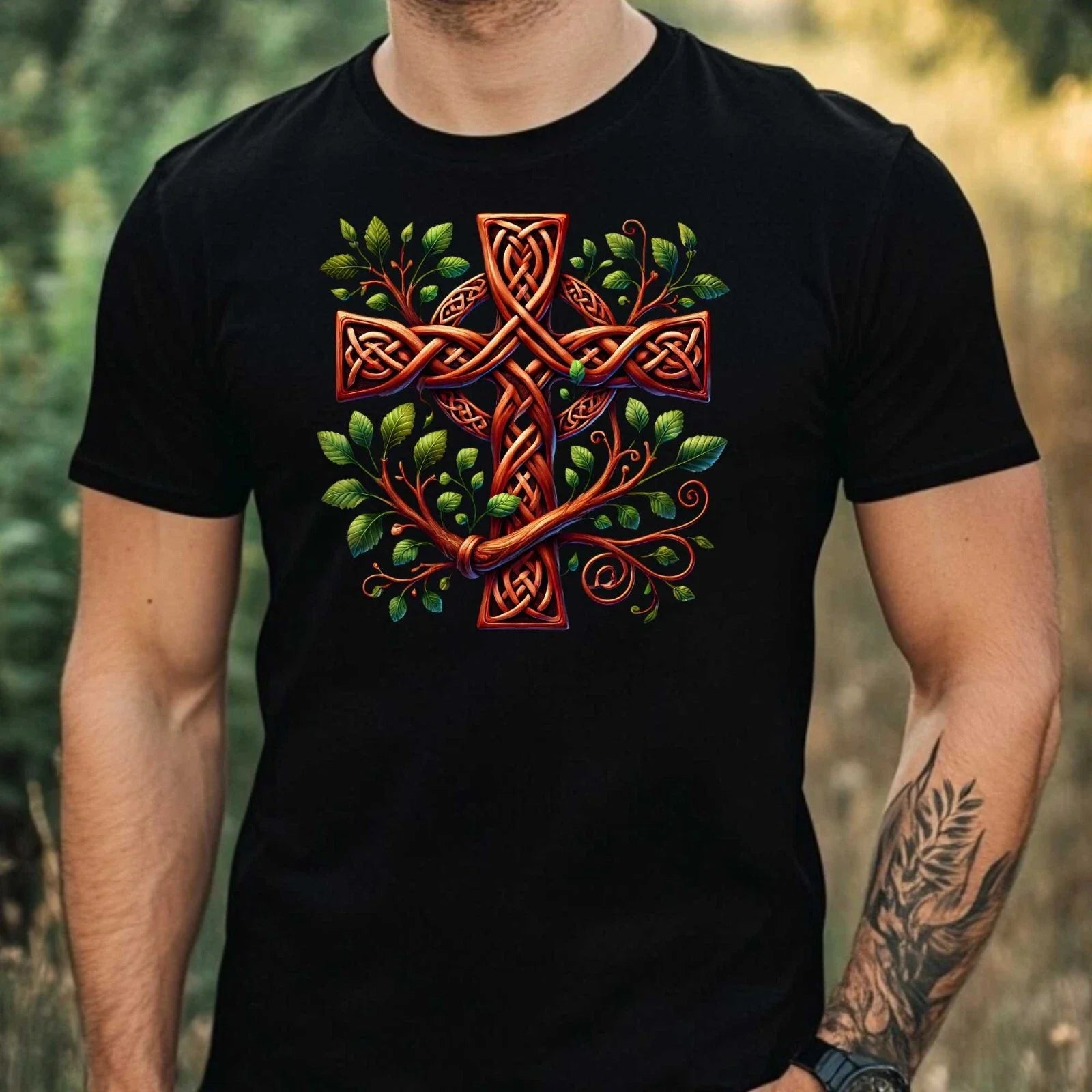 Mens Celtic Crosses Motif Cotton T-Shirt Size XS to 5XL