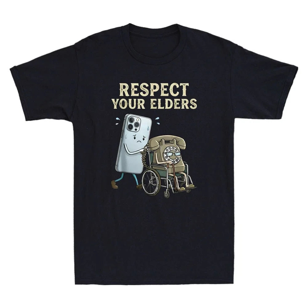 Respect Your Elders Retro Smartphone Technology Funny Meme Quote Men's T-Shirt