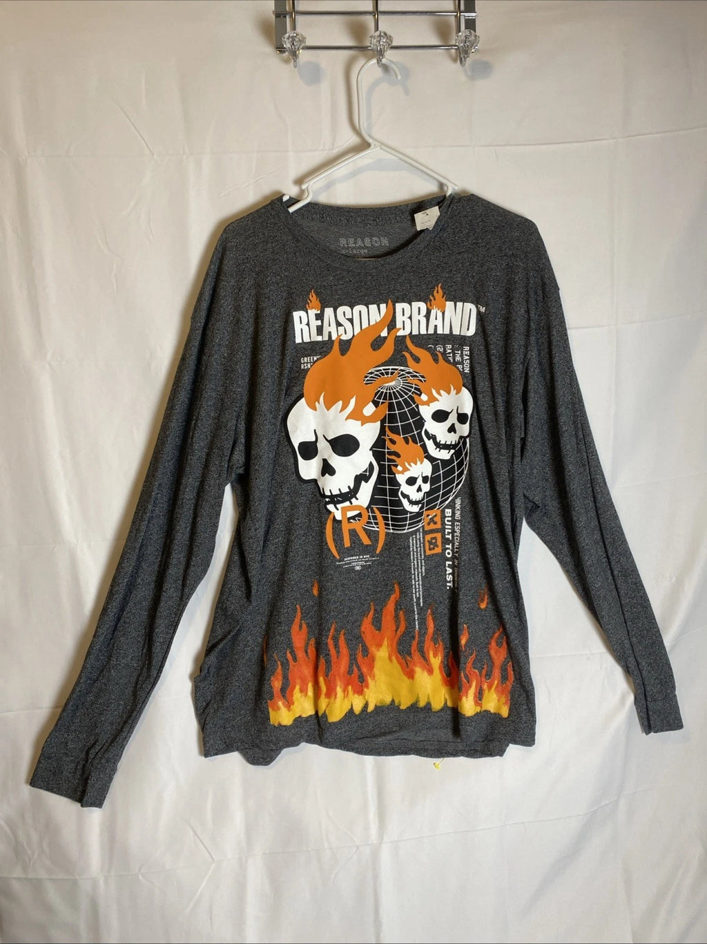 Reason Brand Fire and Skull Long Sleeve T-shirt Mens XL