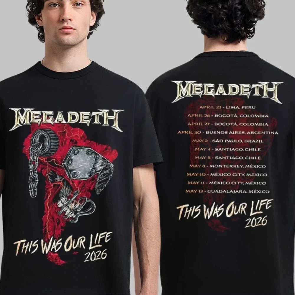 Megadeth This Was Our Life 2026 Latin America Tour Merch Red Vic T-Shirt