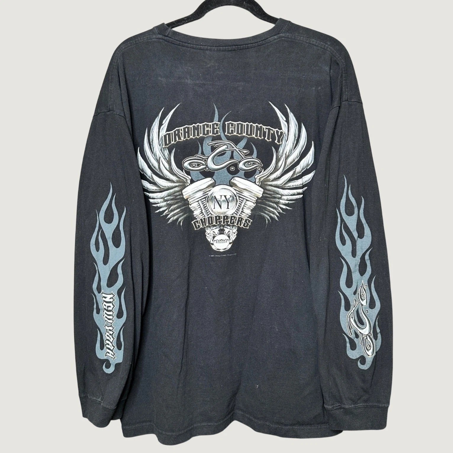 Y2K Orange County Choppers OCC Long Sleeve Shirt Black XL 2005 New York Flame