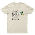 Cat Butterfly Sketch Animals Mens T-Shirt Womens Graphic Tee Unisex Top