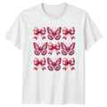 Pink Bow Butterfly Pattern Womens T-Shirt Aesthetic Gift For Her