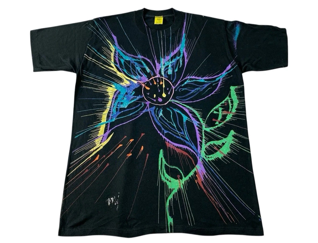 Vintage Art Wave USA Abstract Flower Paint Splatter Graphic Tee T-shirt L W405