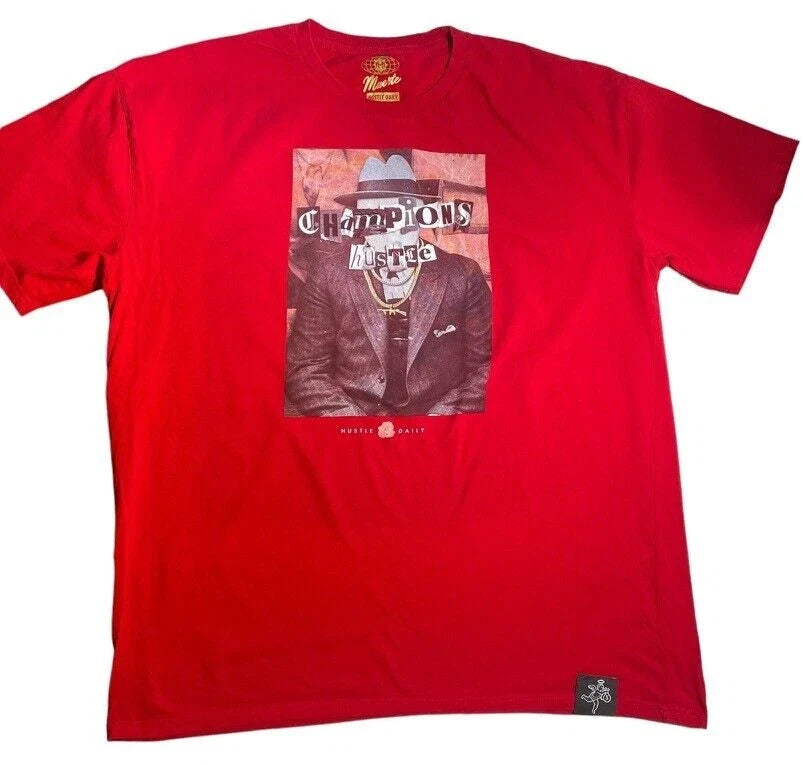 Muerte Hustle Daily Champions Graphic T-Shirt 3XL Red Hip Hop Streetwear Mens