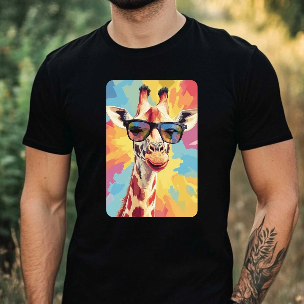 Mens Giraffe Sunglasses Print Cotton T-Shirt Size XS to 5XL