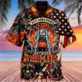 Mens Button Down Biker Motorcycle Graphic Hawaiian Top Novelty Holiday Shirt