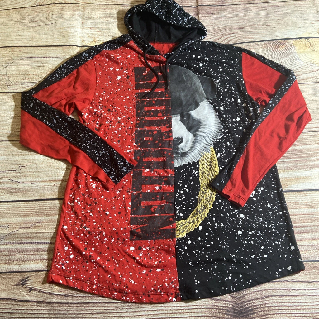 The Young And Wild Mens Long Sleeve Hooded Tshirt XL Graphic Notorious Panda