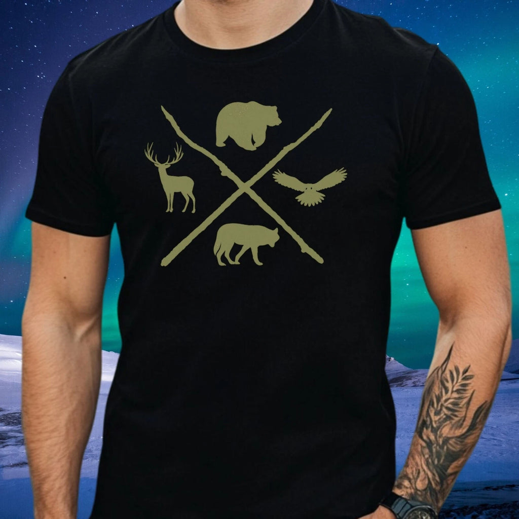 Mens Forest Animals Print Cotton T-Shirt Size XS to 5XL