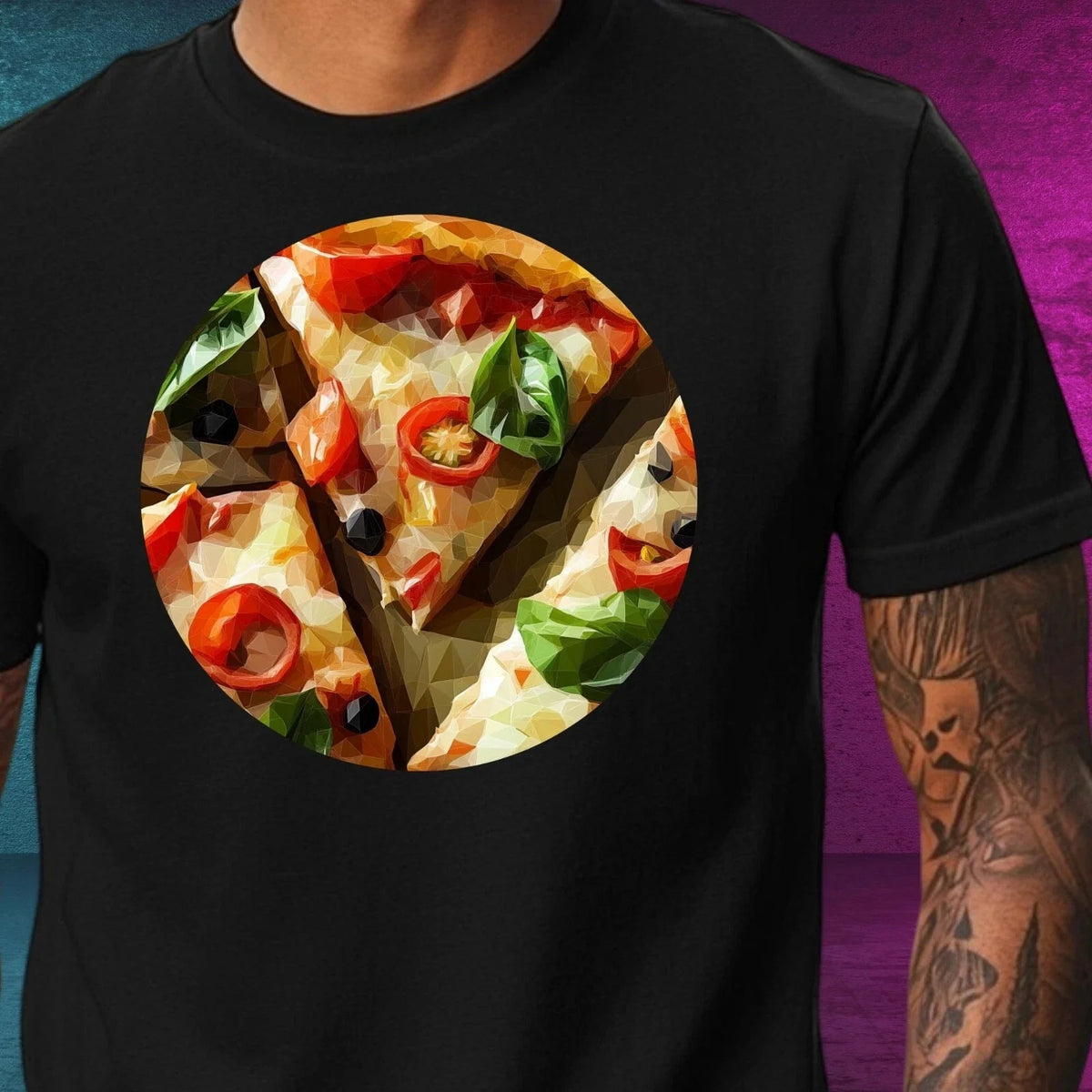 Mens Pizza Polygonal Motif Cotton T-Shirt Size XS to 5XL