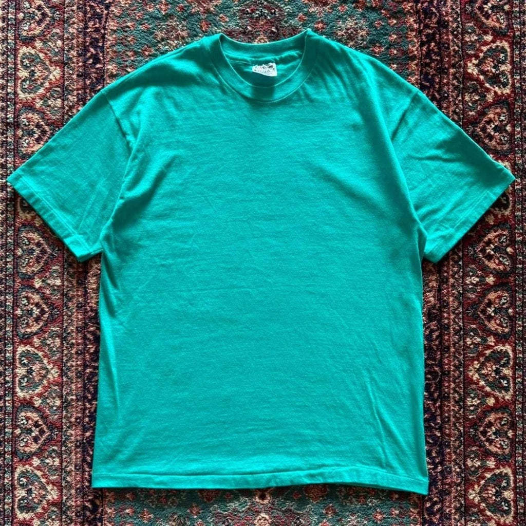 Vintage Hanes Beefy-T Blank Teal T-Shirt Size Large
