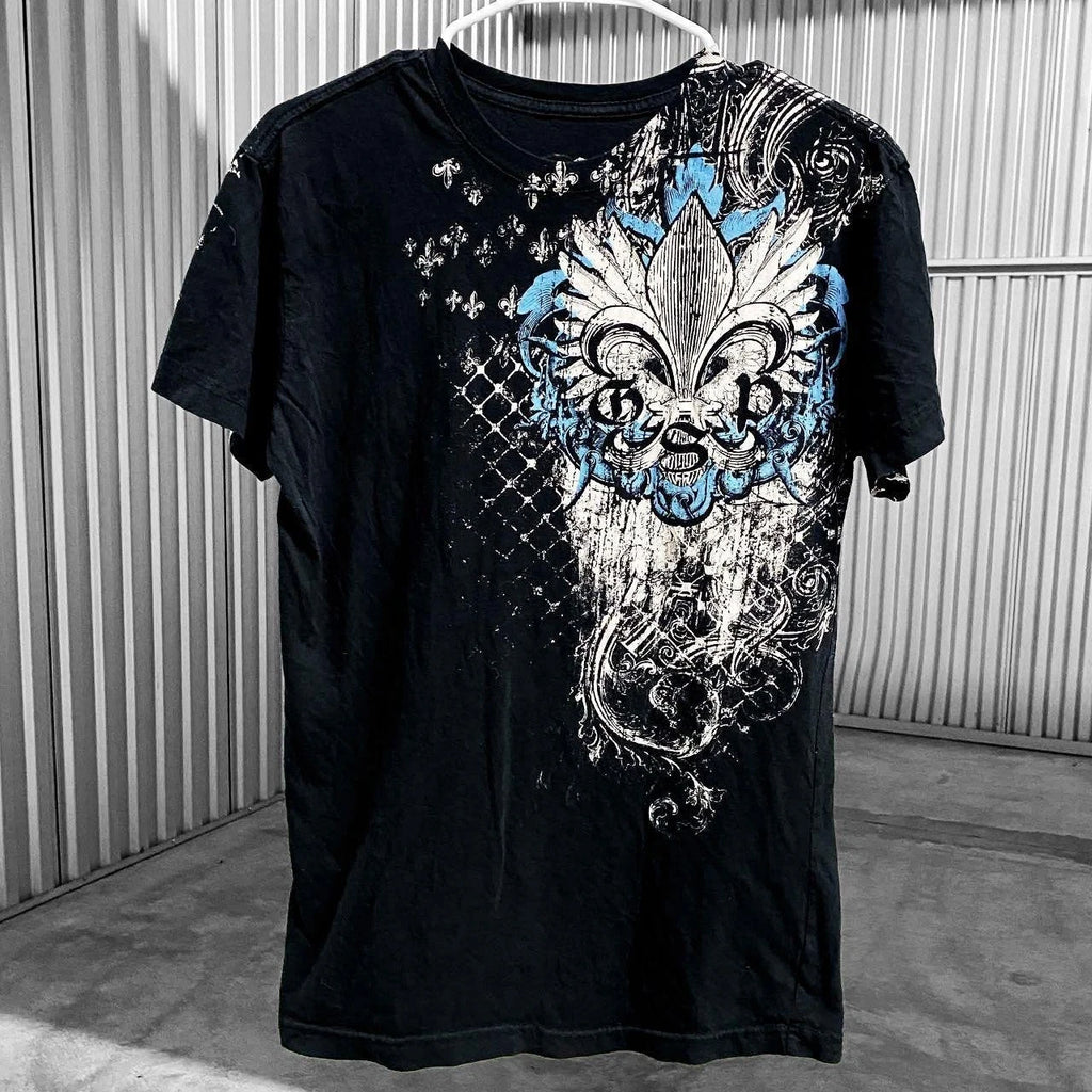 00s Y2K Fluer De Lis Grunge Archaic Affliction Shirt Sz S/M