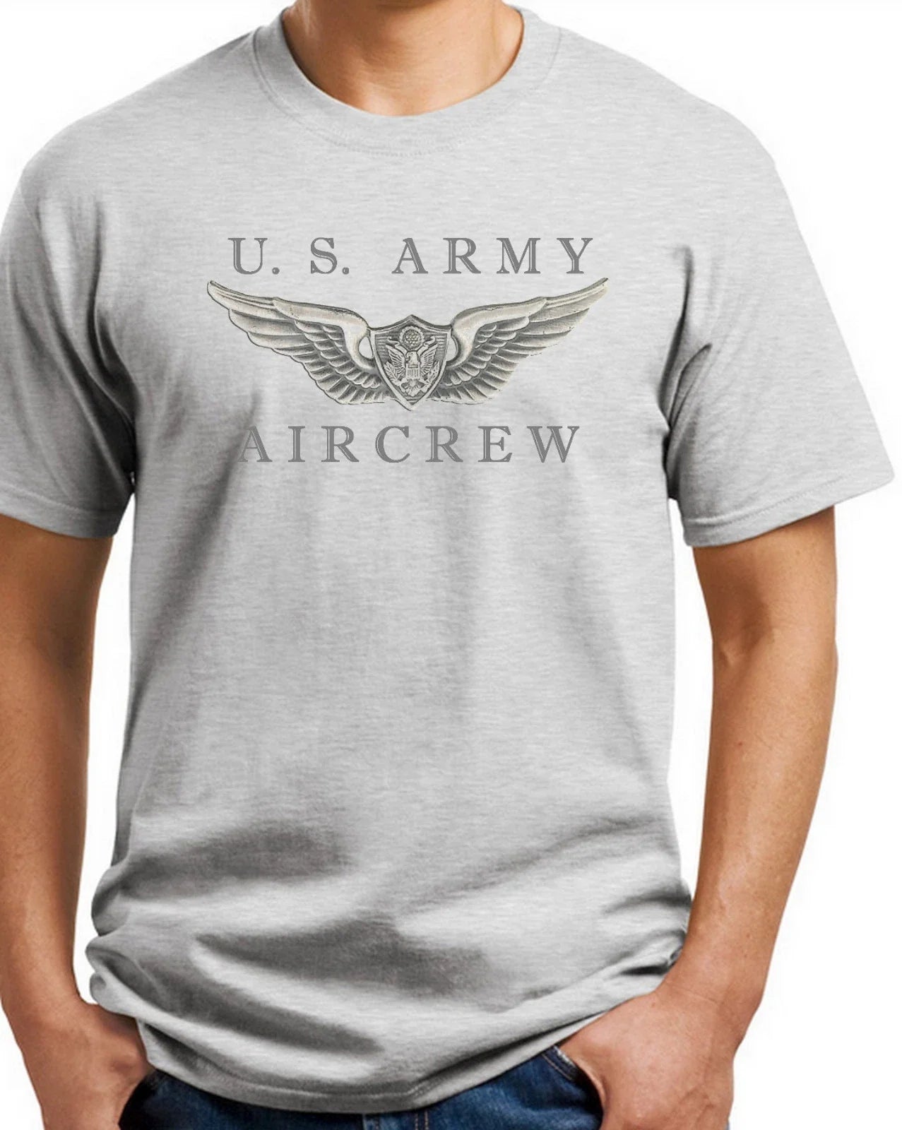 US Army Aircrew T-shirt  Ash, White, Khaki Size S-3XL 100% Heavy Cotton