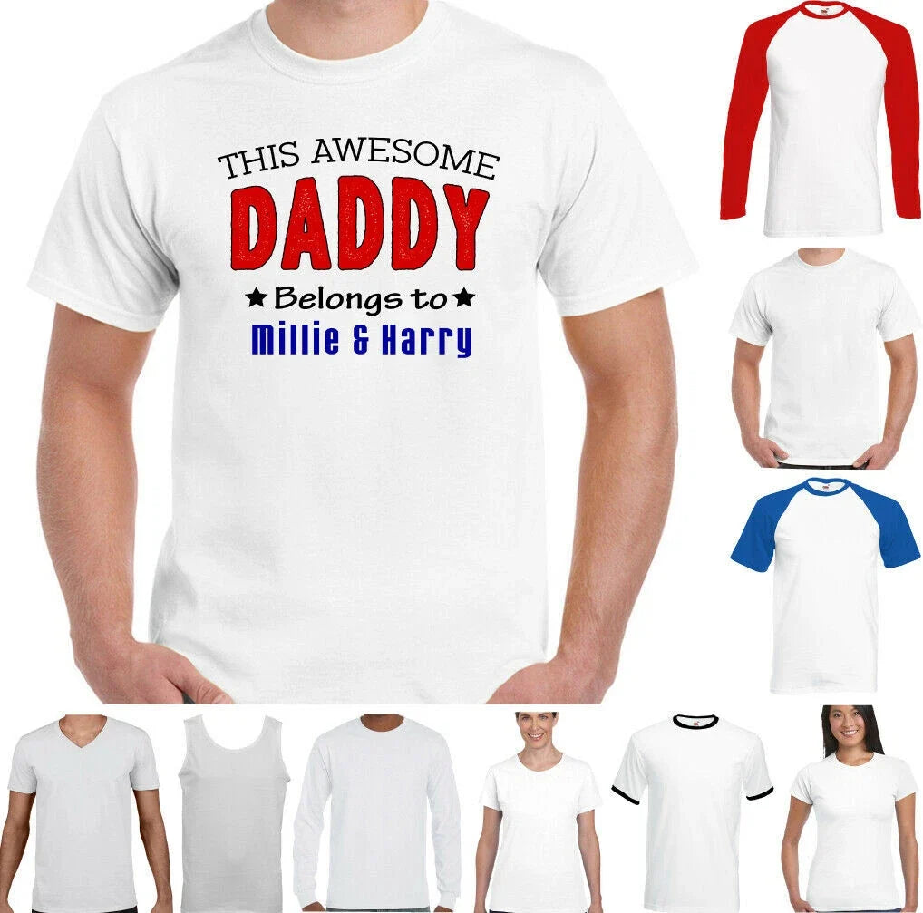 Personalised This Awesome Daddy Belongs To Mens Funny Father's Day T-Shirt Gift