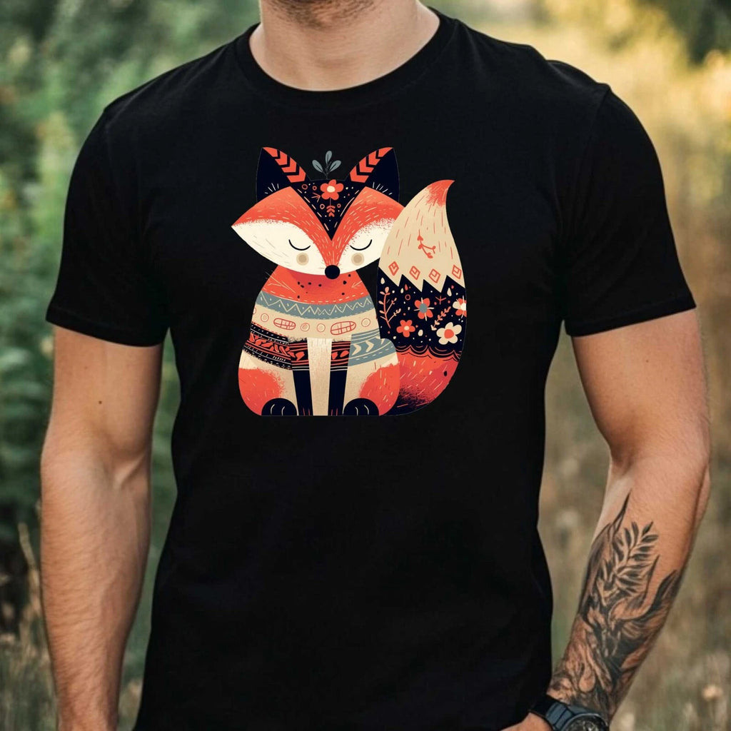 Mens Boho Watercolour Fox Motif Cotton T-Shirt Size XS to 5XL