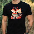 Mens Boho Watercolour Fox Motif Cotton T-Shirt Size XS to 5XL