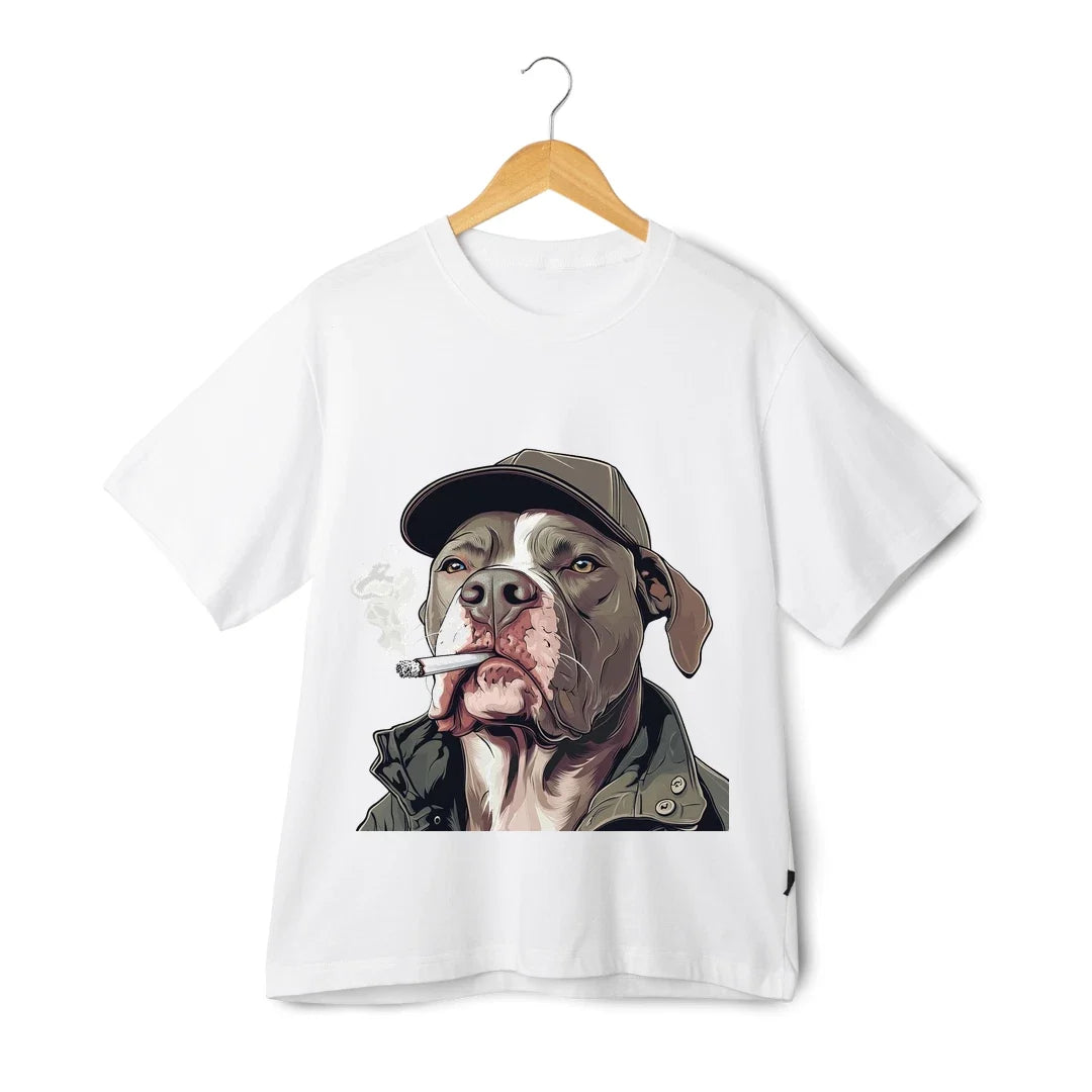 Smoking Dog T-Shirt - Unisex Funny Boxer Cartoon Street Style Graphic Tee