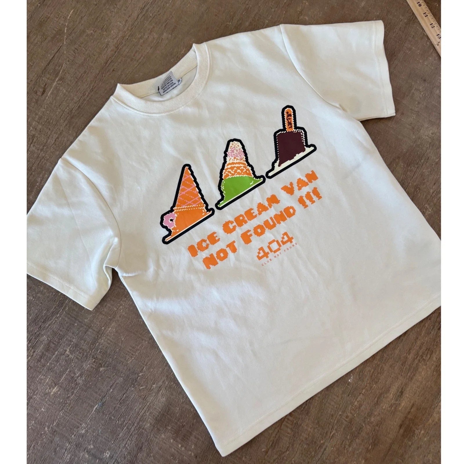SnowDay Pixel Art 404 Error Melting Ice Cream Tee Cream Off-White Size Small
