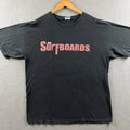 Vintage Lost Surfboards Shirt Mens XL Black Faded The Sopranos Parody Gun Logo