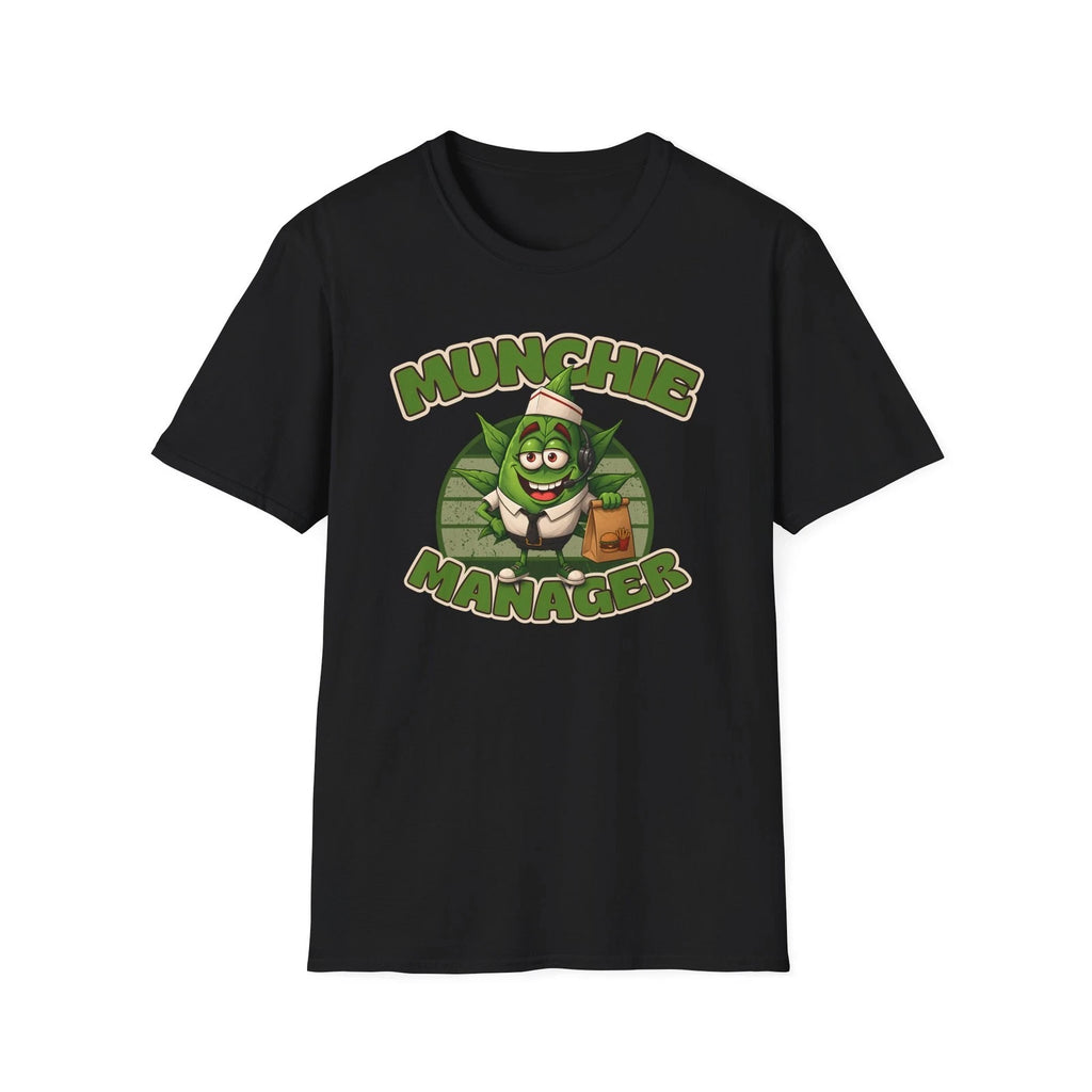 Munchie Manager T-Shirt | Cute Weed Leaf Character, Retro Fast Food Character