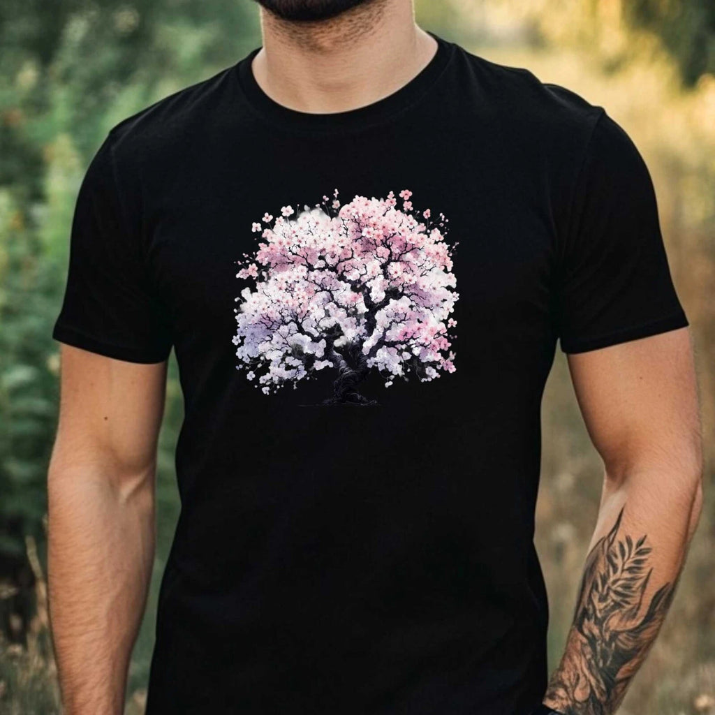 Mens Watercolour Flower Tree Motif Cotton T-Shirt Size XS to 5XL