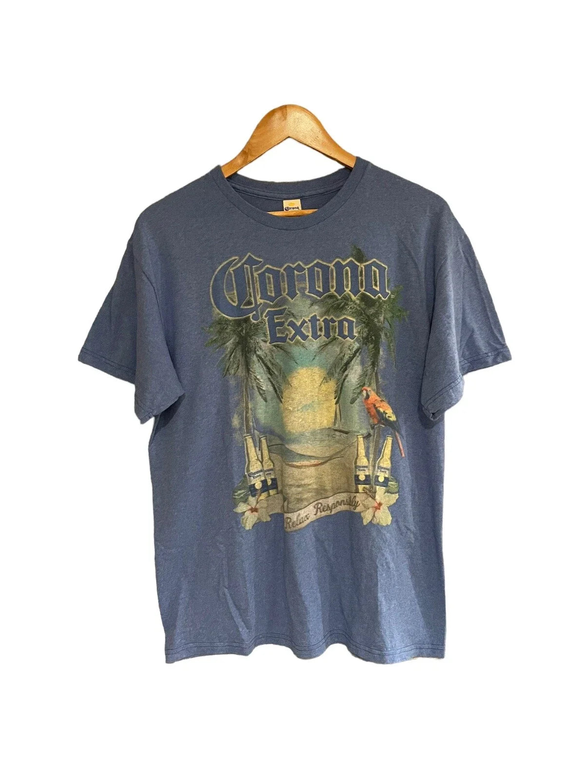 Corona Extra Relax Responsibility Beach T Shirt Blue Men’s Size M Good Condition