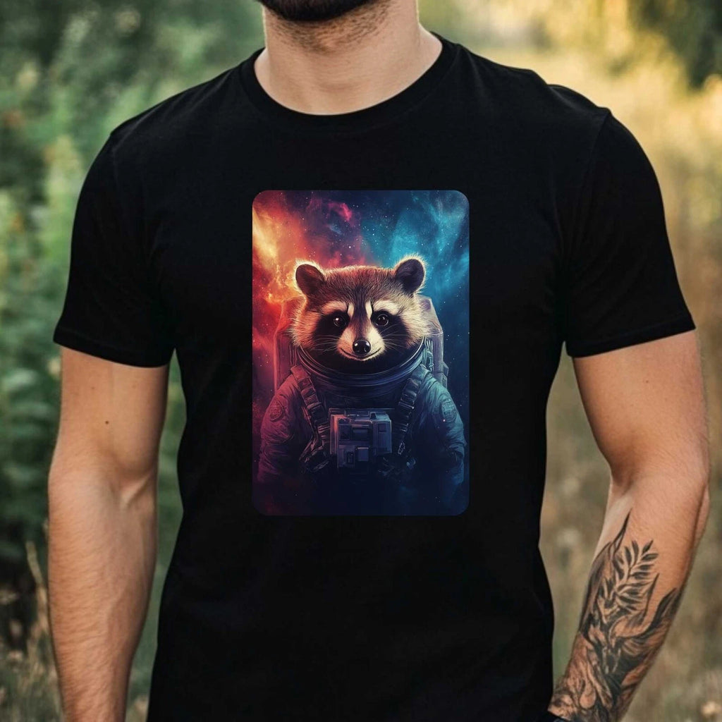 Mens Raccoon Astronaut Print Cotton T-Shirt Size XS to 5XL