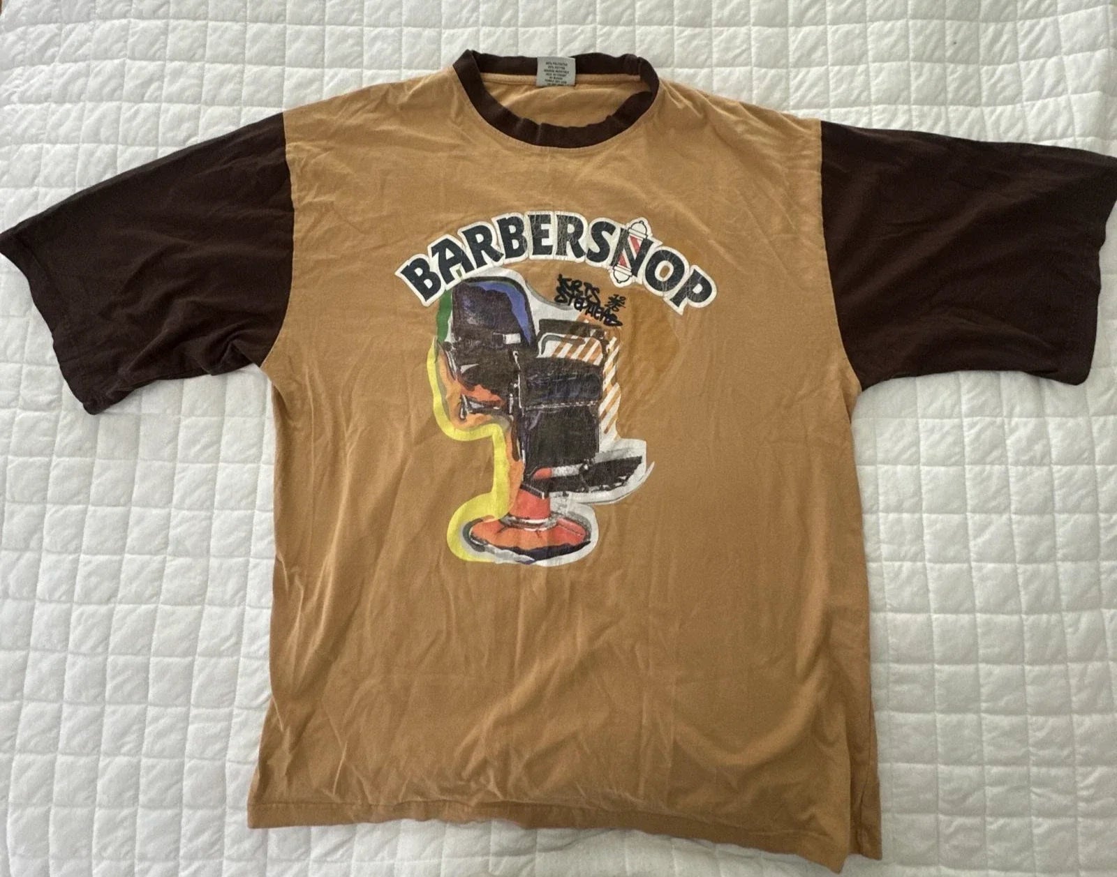 Vintage DELF Shirt Mens 4XL Brown Barbershop Kris Stephens Graphic Ringer 90s