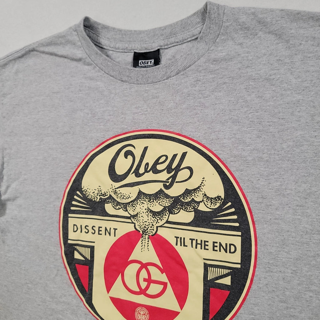 Obey Men Propaganda T-Shirt Medium Gray Dissent Graphic Tee Streetwear