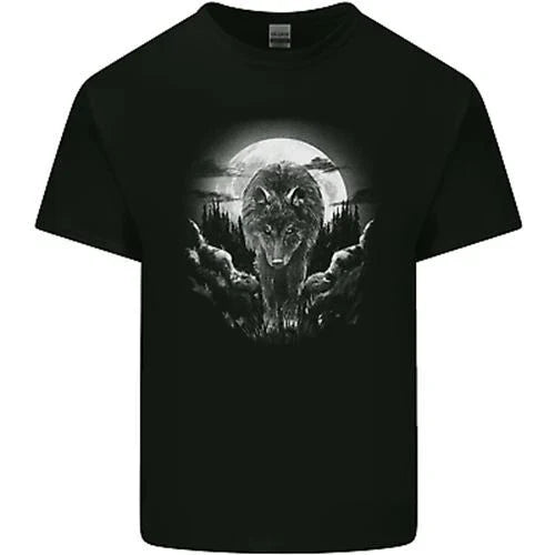 Lone Wolf In the Moonlight Mens Cotton T-Shirt Tee Top