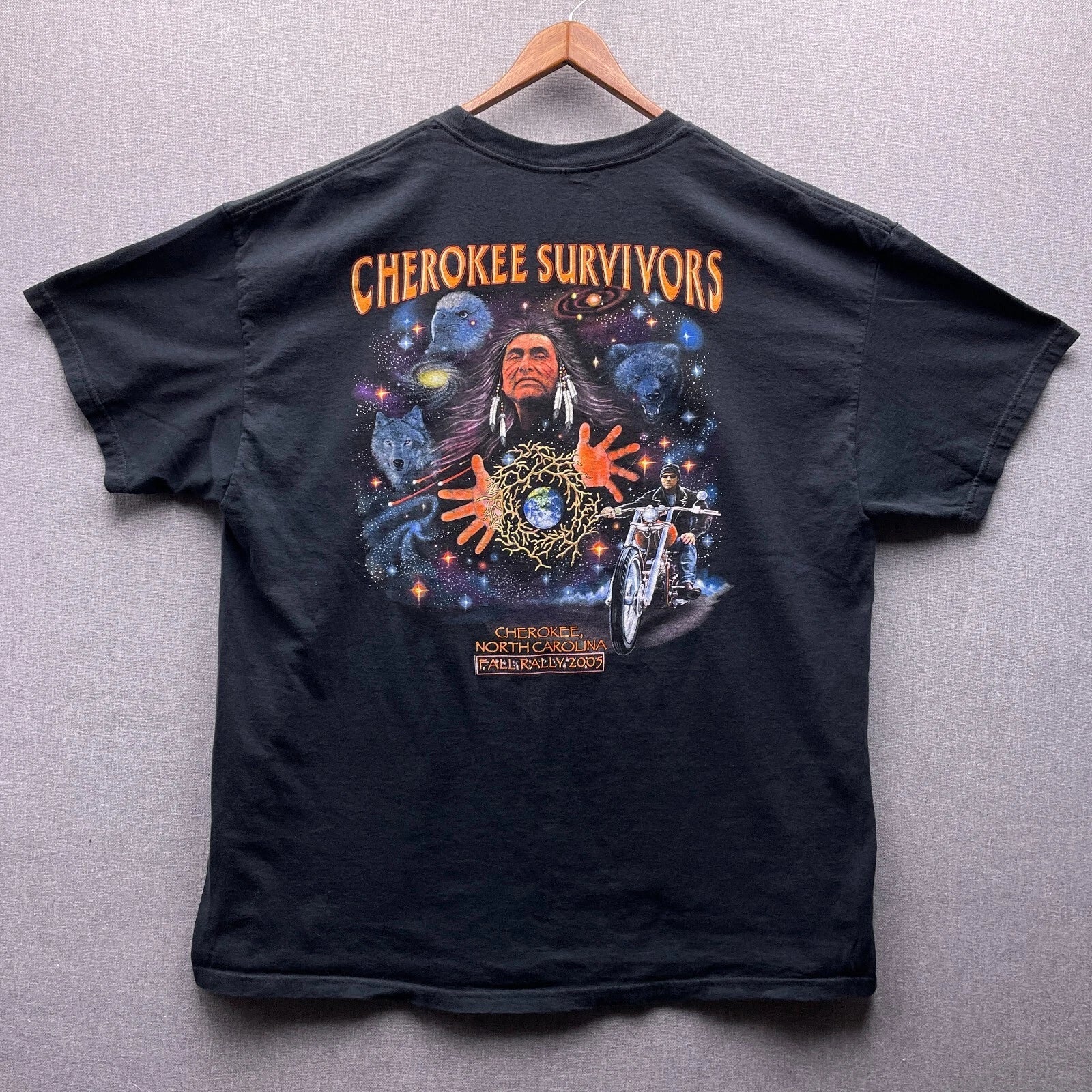 Cherokee Survivors T Shirt Mens 2XL North Carolina Biker Rally Tribal Galaxy Y2K