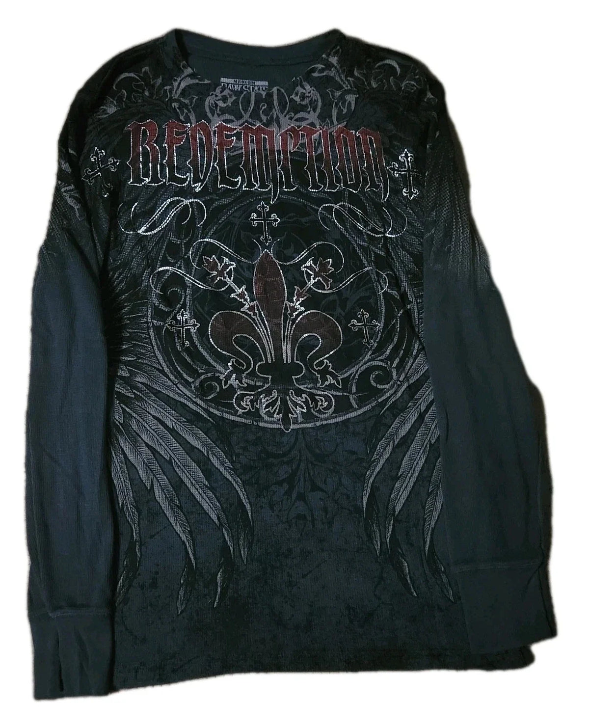 Vintage Y2K Raw State Redemption Thermal Shirt Wings Cross Mens Medium 27x19