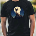 Mens Siamese Cat Full Moon Motif Cotton T-Shirt Size XS to 5XL