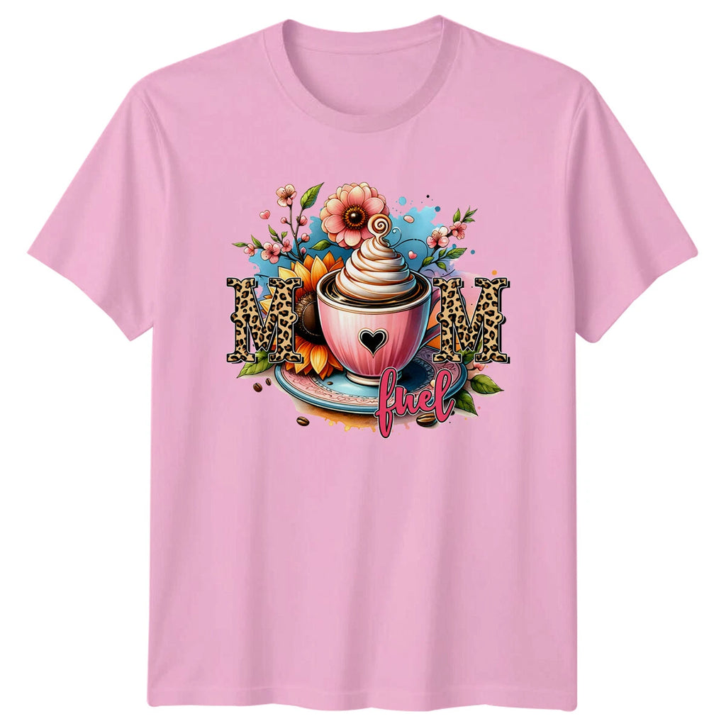 Mom Fuel Coffee Leopard Flowers T-Shirt Cute Mothers Day Top