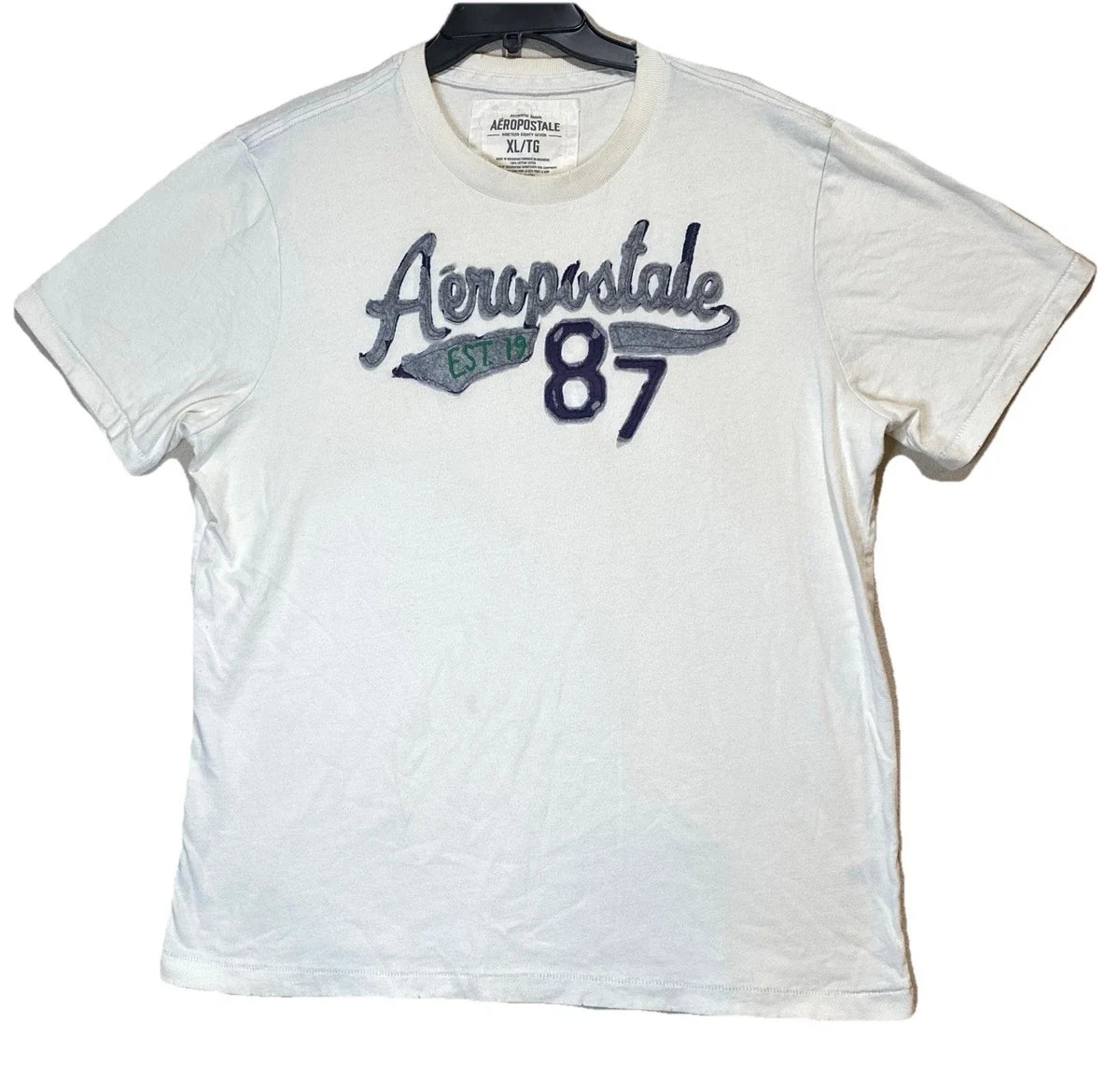 Y2K Aéropostale T Shirt Mens XL Cotton White & Gray Spell Out Retro Layer Urban