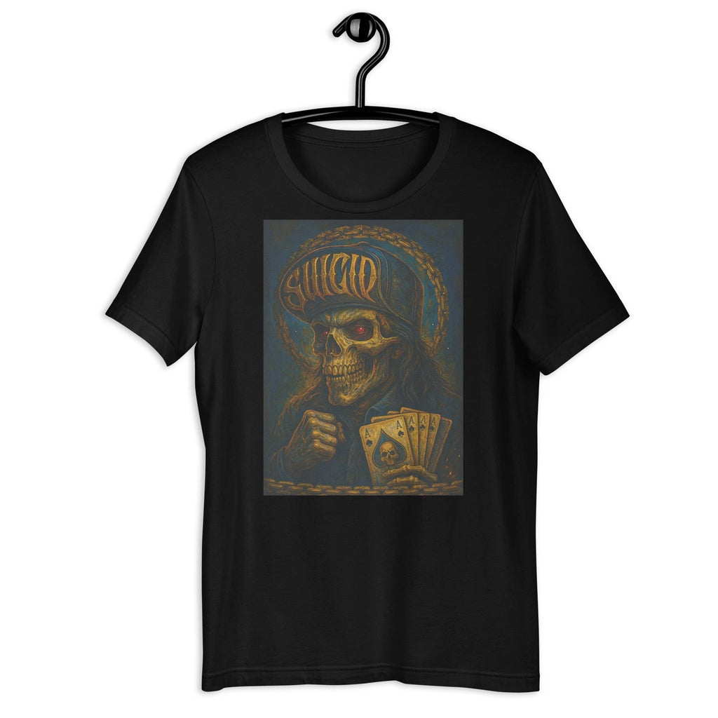 Suicidal Skull Chicano T-Shirt – Gothic Skeleton Gambler Graphic Tee