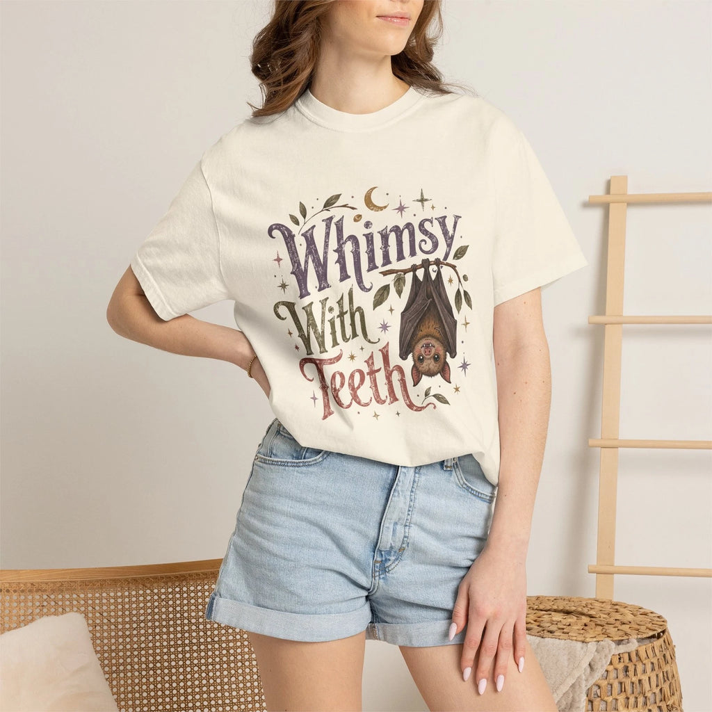 Whimsy With Teeth bat Illustration T-Shirt | cute spooky tee