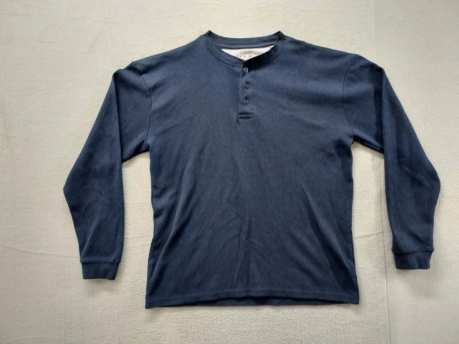 Ike By Ike Behar Men Tee Shirt L Blue Waffle Henley Neck Long Sleeve Casual Boho
