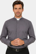 Men's Clergy Shirt Roman Collar Long Sleeve Grey Pastor Priest Church Wear