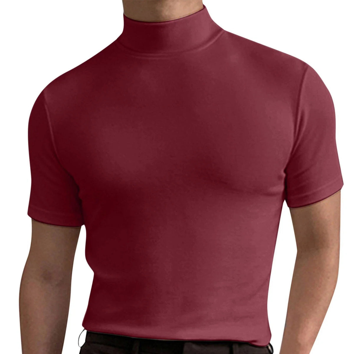 Men Turtleneck Slim Fit Top Stylish Casual Outfit For Home Wear Polyester