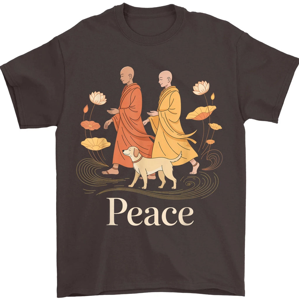 Peace Walking Monks Zen Calm Minimalist Art Spiritual Calm Life T-Shirt