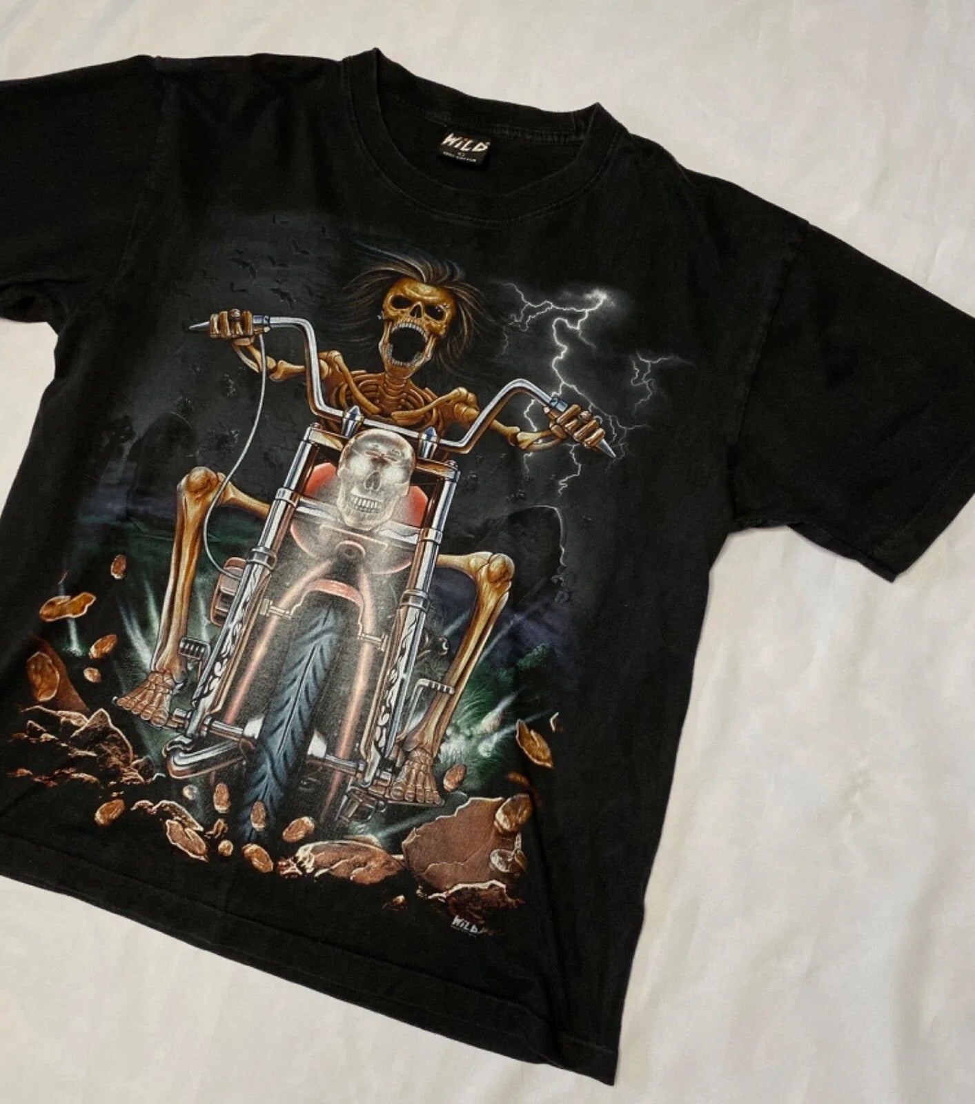 WILD  Vintage  Y2K Motorcycle Skeleton Biker LIVE TO RIDE T-Shirt Men’s L  Eagle